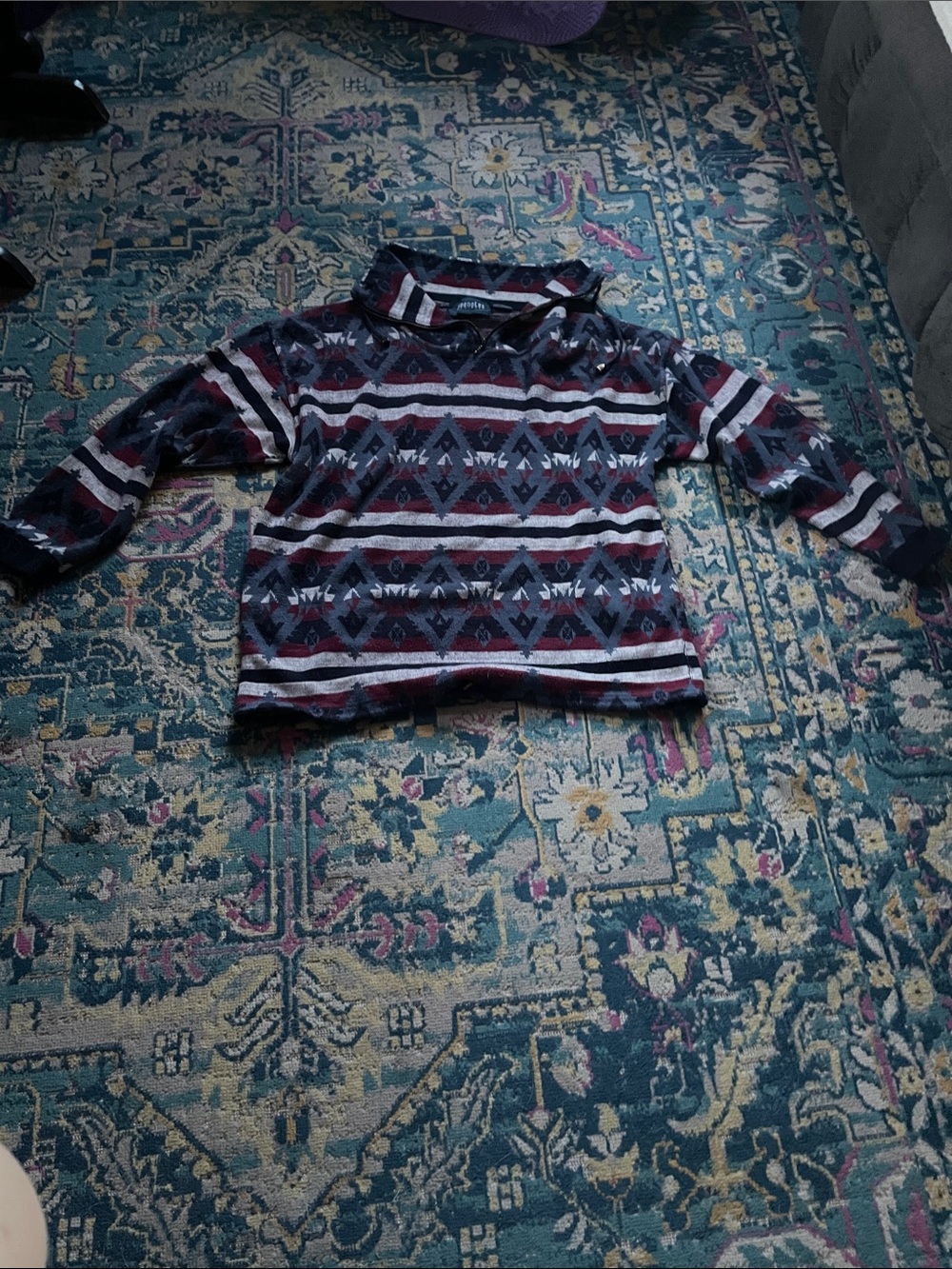 Bluenotes Aztec Print Crewneck Sweater - Burgundy, Navy & White